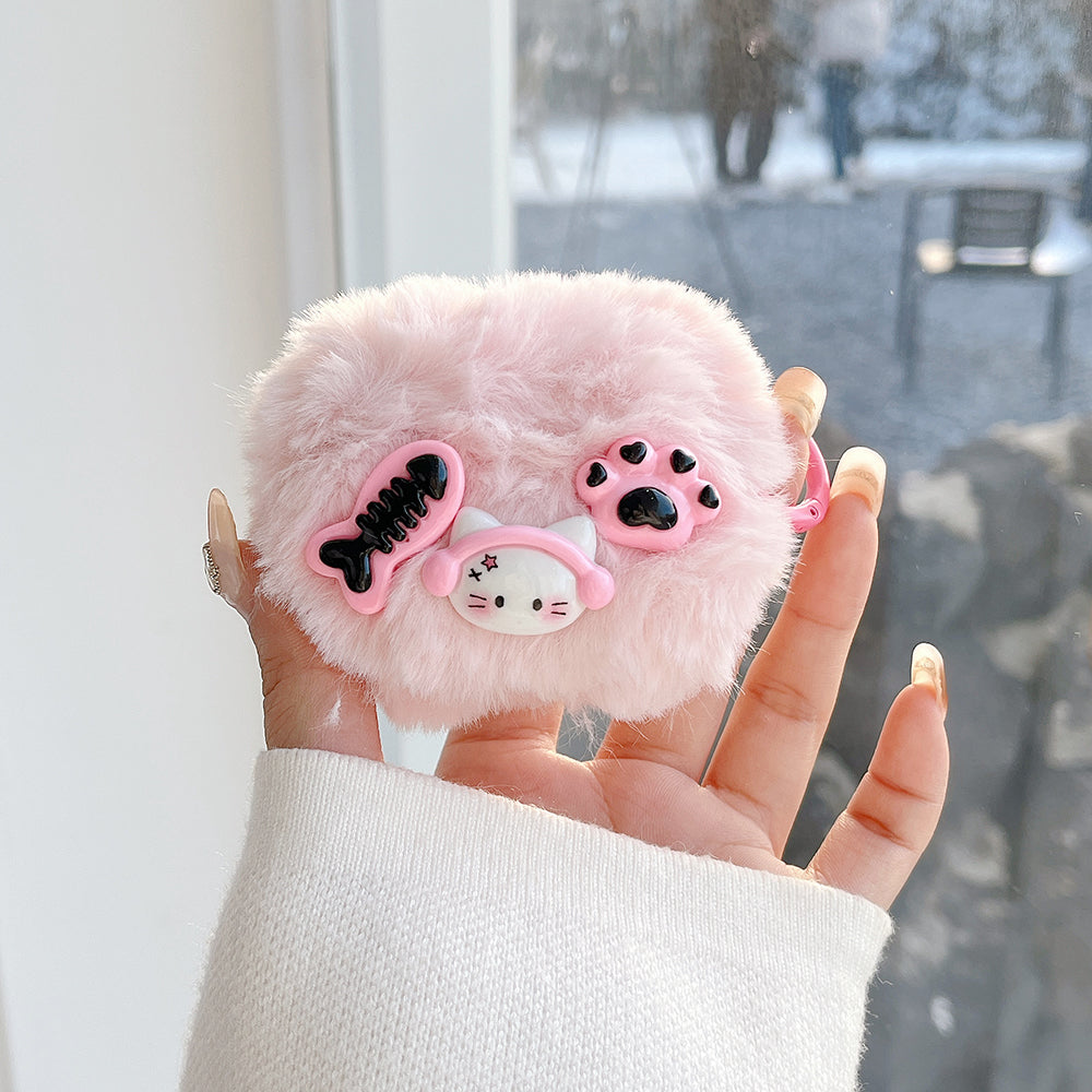 For AirPods Pro 2 / AirPods Pro Earphone Protection Case Pink Cartoon Design Plush+TPU Cover with Ring Buckle For AirPods Pro 2 / AirPods Pro Earphone Protection Case Pink Cartoon Design Plush+TPU Cover with Ring Buckle
